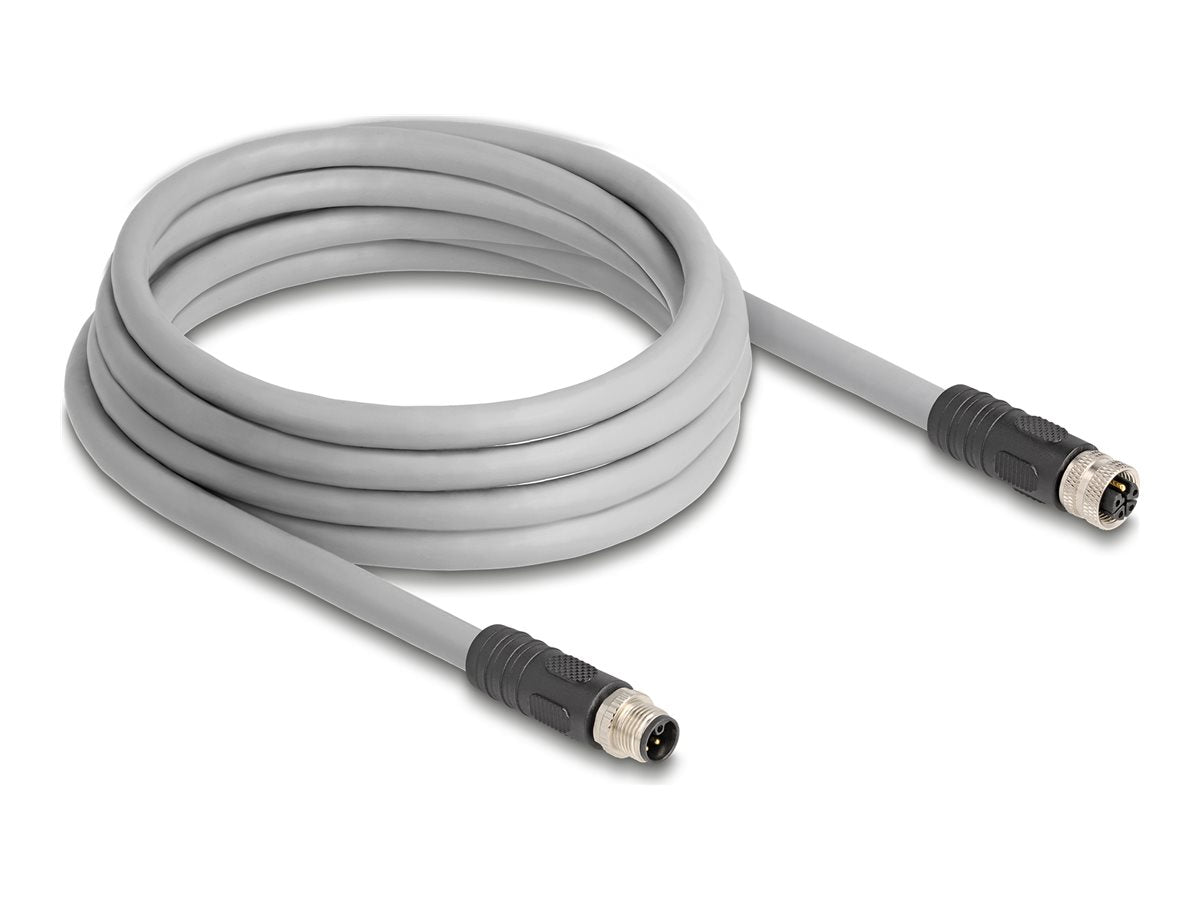 DELOCK M12 Kabel L-kodiert 5 Pin Stecker zu Buchse PUR schleppkettentauglich 3m grau - Vorderansicht
