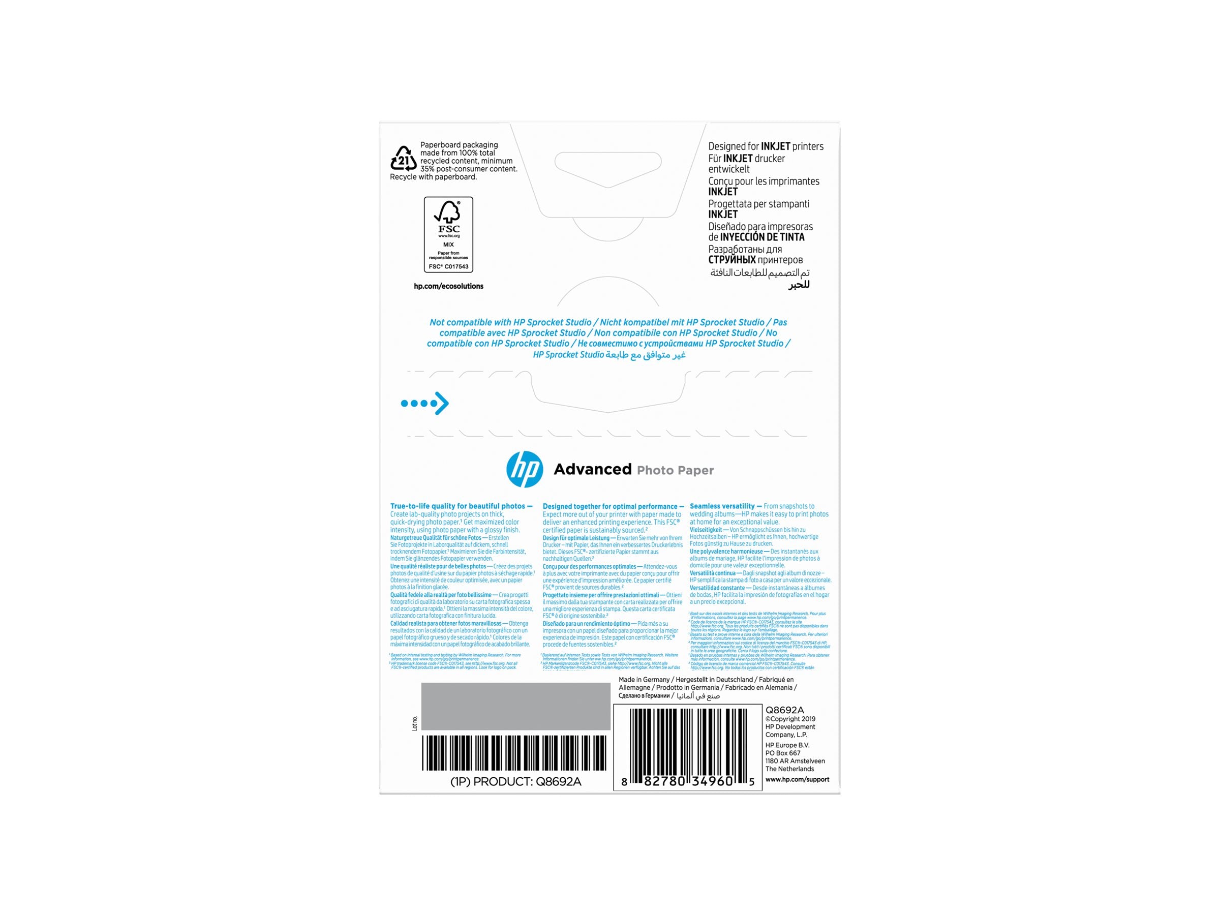 HP Q8692A Fotopapier Vorderansicht