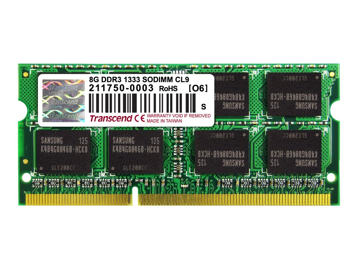 TRANSCEND SODIMM DDR3 1333Mhz 8GB Non-ECC SRx8 1.5V CL9 Vorderansicht