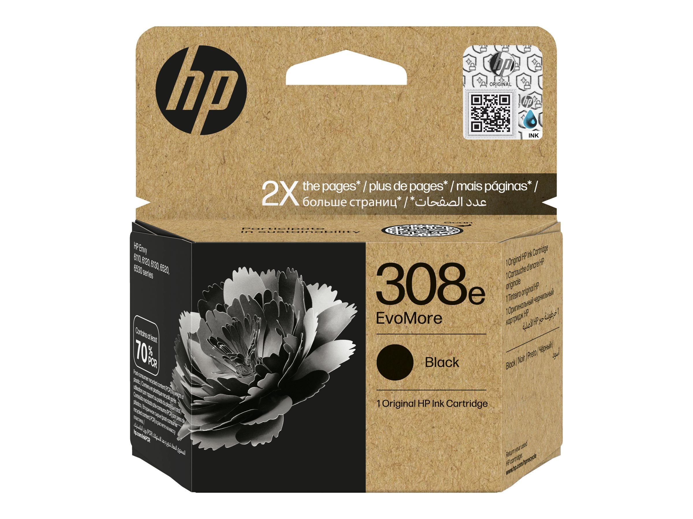 HP 308e EvoMore Black Original Ink Cartridge Vorderansicht