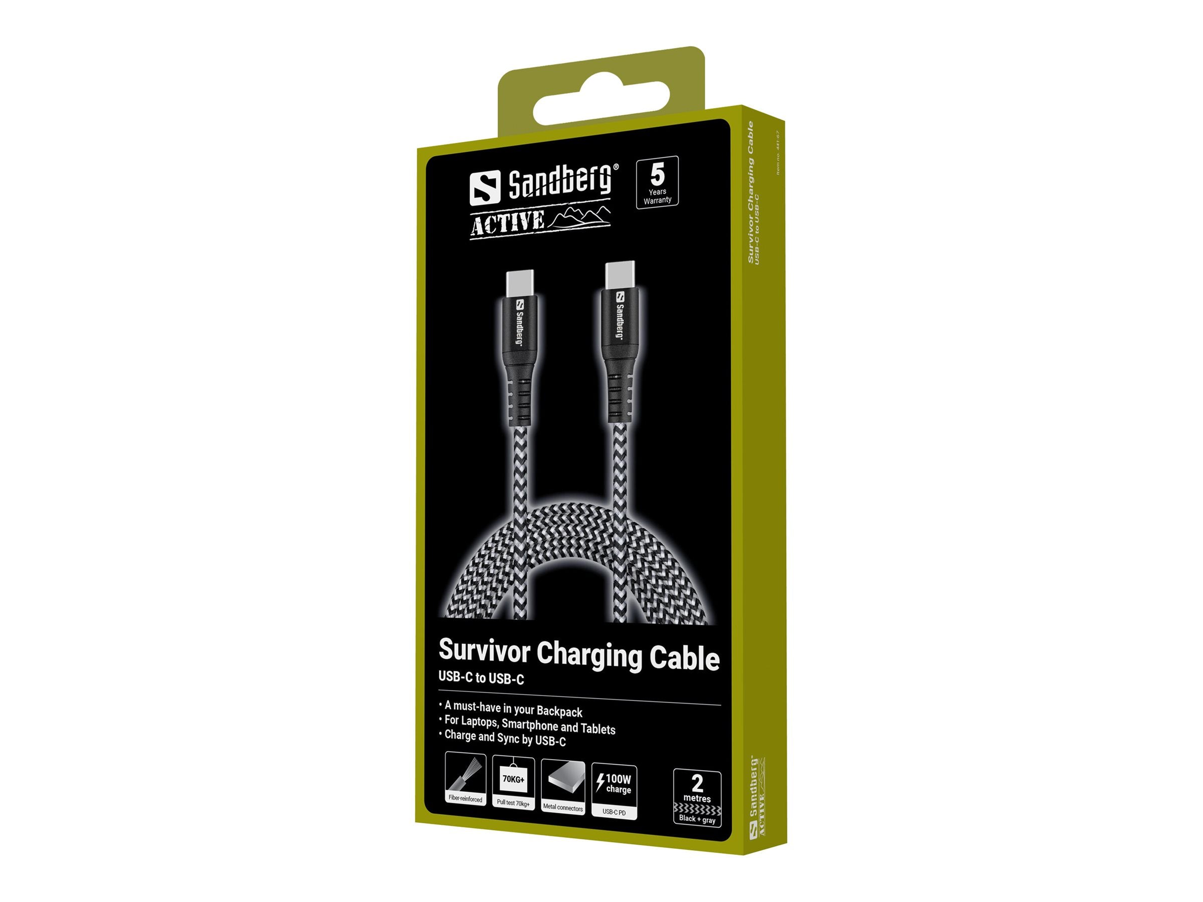 SANDBERG Survivor USB-C Cable 2M 100W - Vorderansicht