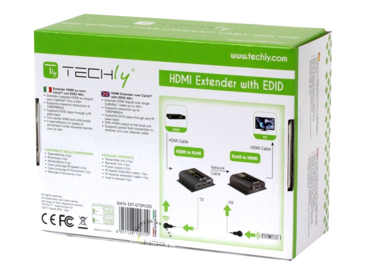 TECHLY HDMI Extender über Cat6 6A 7 mit PoE 40m - Anschlussansicht