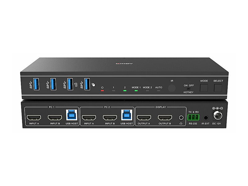 LINDY 2 Port Dual Head HDMI 4K60 USB 3.0 KVM Switch - Seitenansicht