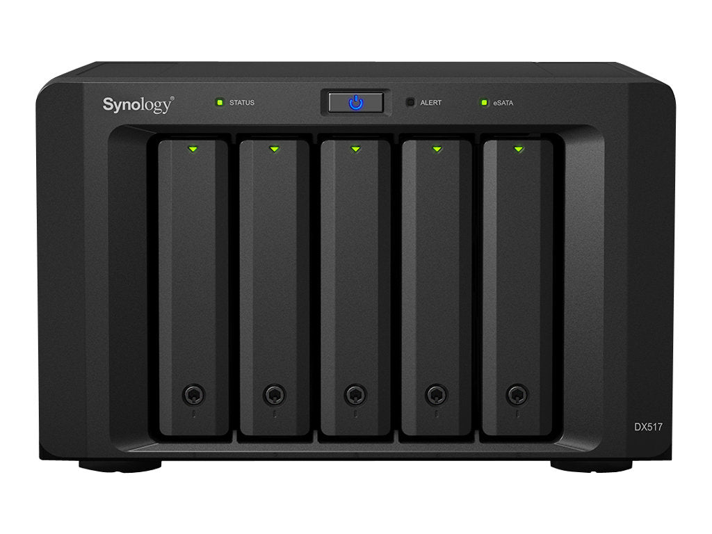 SYNOLOGY DX517 5-Bay HDD-Gehaeuse mit geöffnetem Festplatteneinschub
