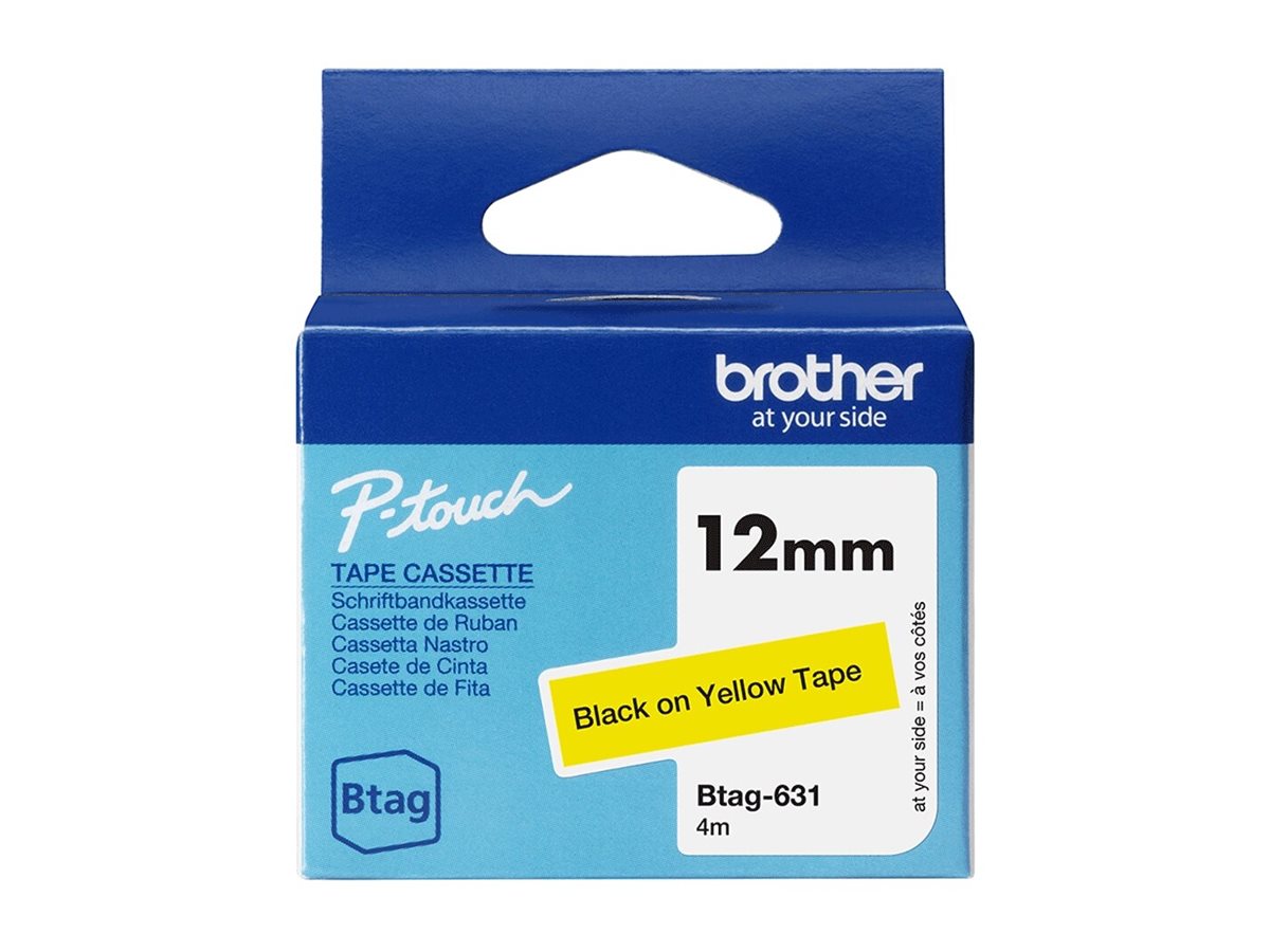 BROTHER 12MM BTAG631 Ribbon Black on Yellow