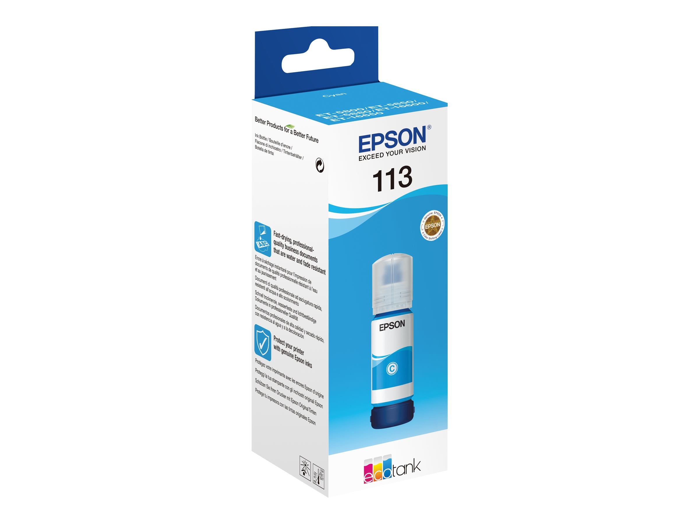 EPSON 6LB 113 EcoTank Pigment Cyan Nachfülltinte Vorderansicht