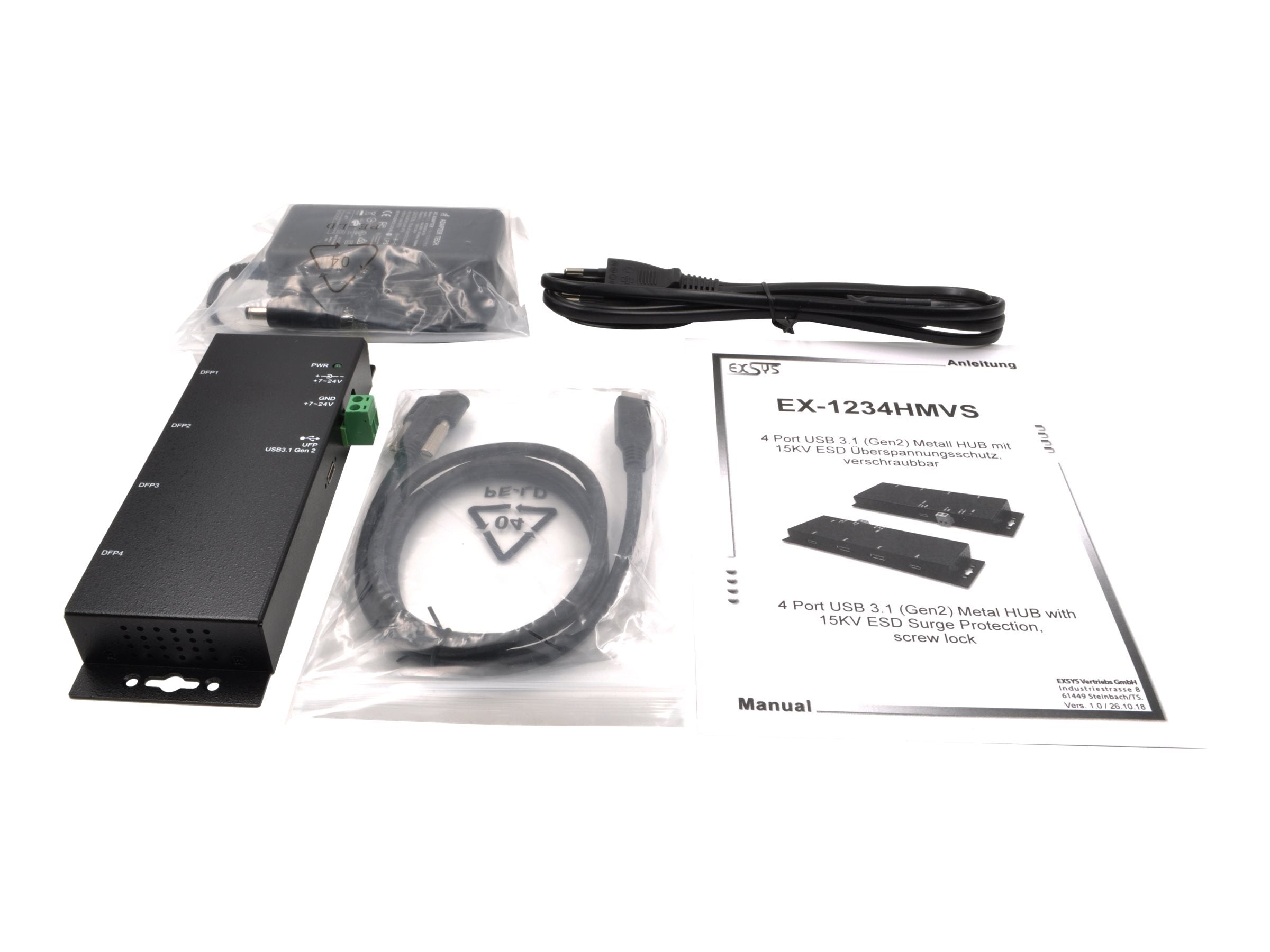 EXSYS EX-1234HMVS 4 Port USB 3.2 Gen2 Hub Vorderansicht