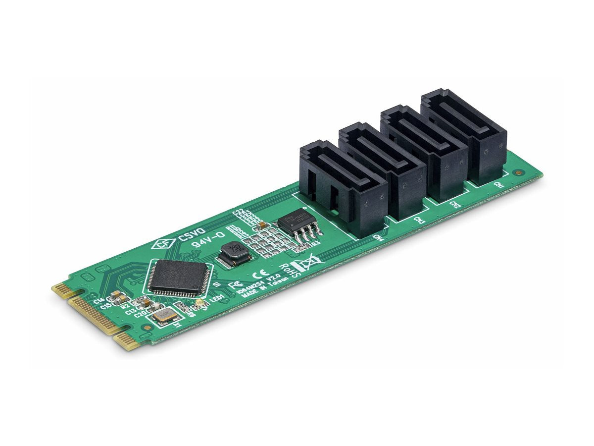 STARTECH.COM 4-Port M.2 NVMe zu SATA Adapterkarte M.2 PCIe 3.0 auf SATA HDD/SSD Adapter M2 auf SATA fur Windows/macOS/Linux