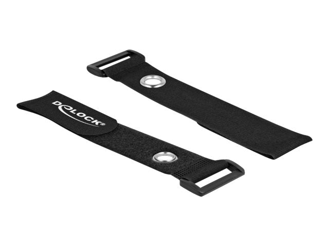 DELOCK Klett-Kabelbinder mit Schlaufe und Befestigungsöse L 280 x B 38mm schwarz 3 Stück