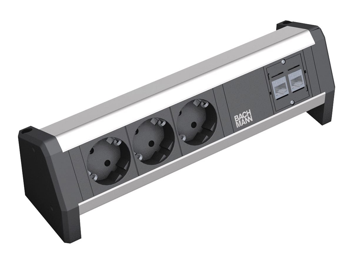 BACHMANN DESK 3x Schutzkontakt 2x CAT6 Steckdosenleiste Vorderansicht
