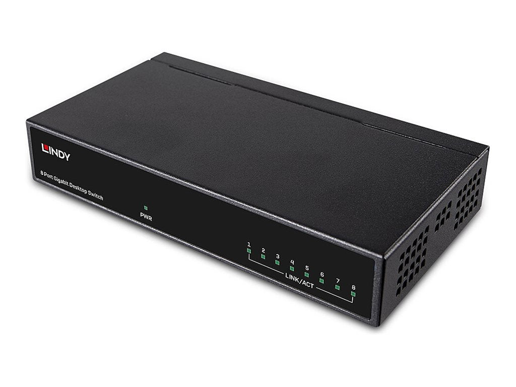 LINDY 8 Port 10/100/1000 GIGABIT Desktop Switch Seitenansicht