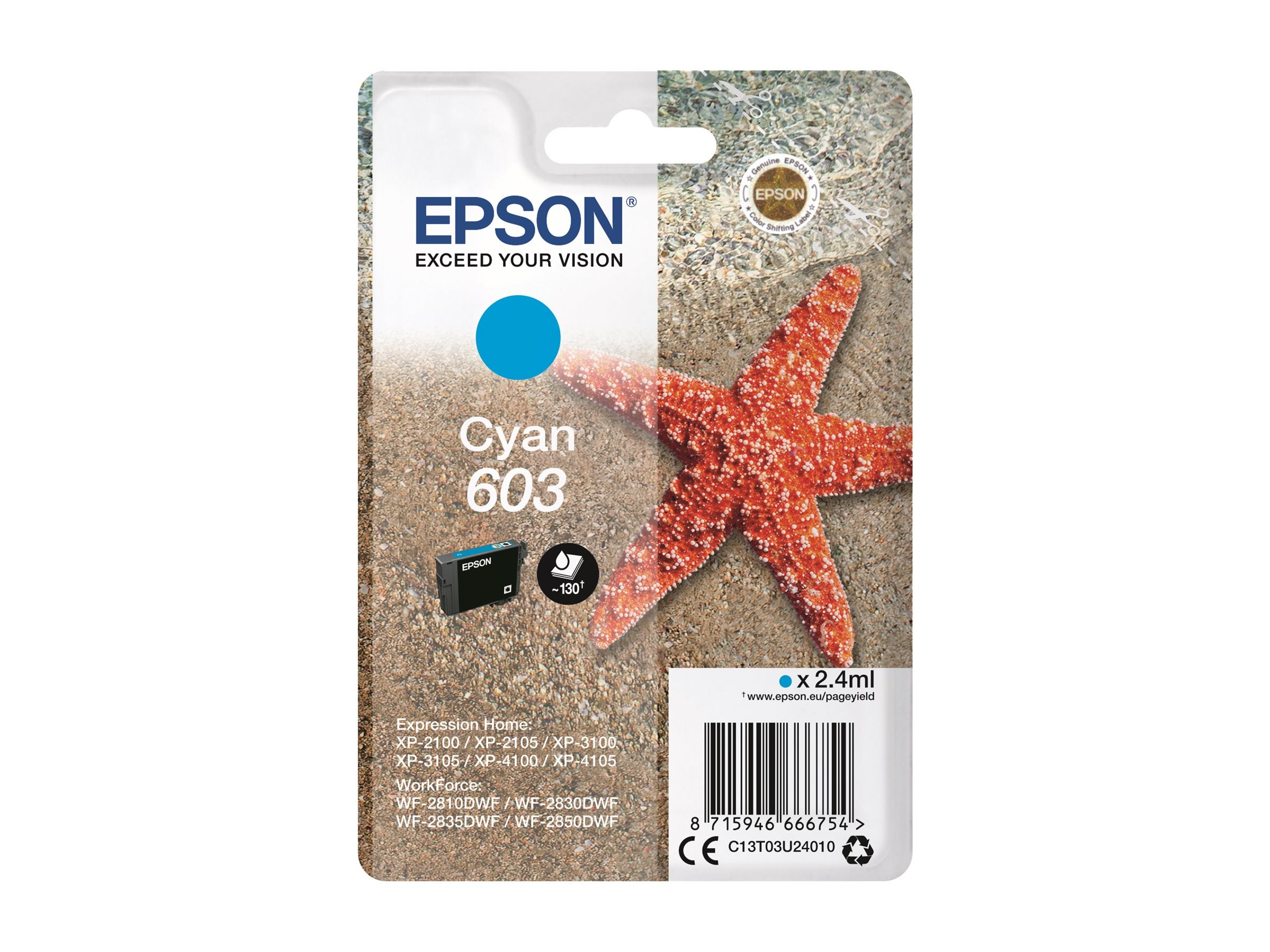 EPSON 4LB Singlepack Cyan 603 Ink Vorderansicht