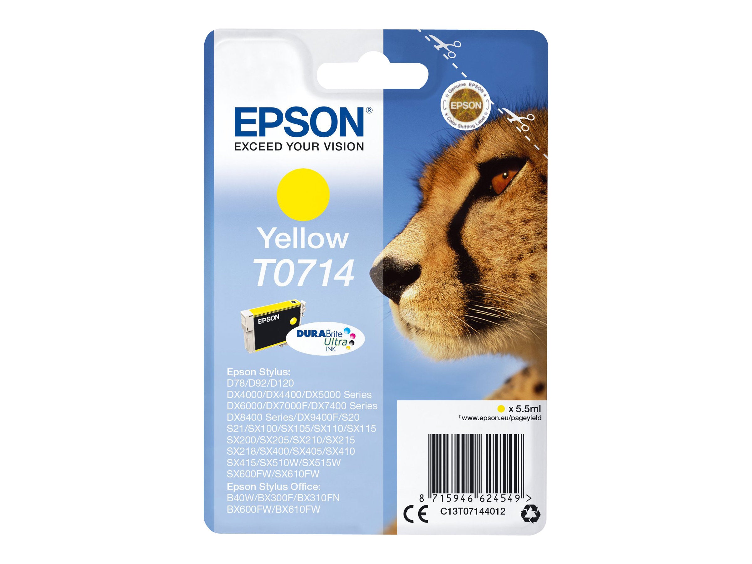 EPSON T0714 Tintenpatrone Gelb Vorderansicht