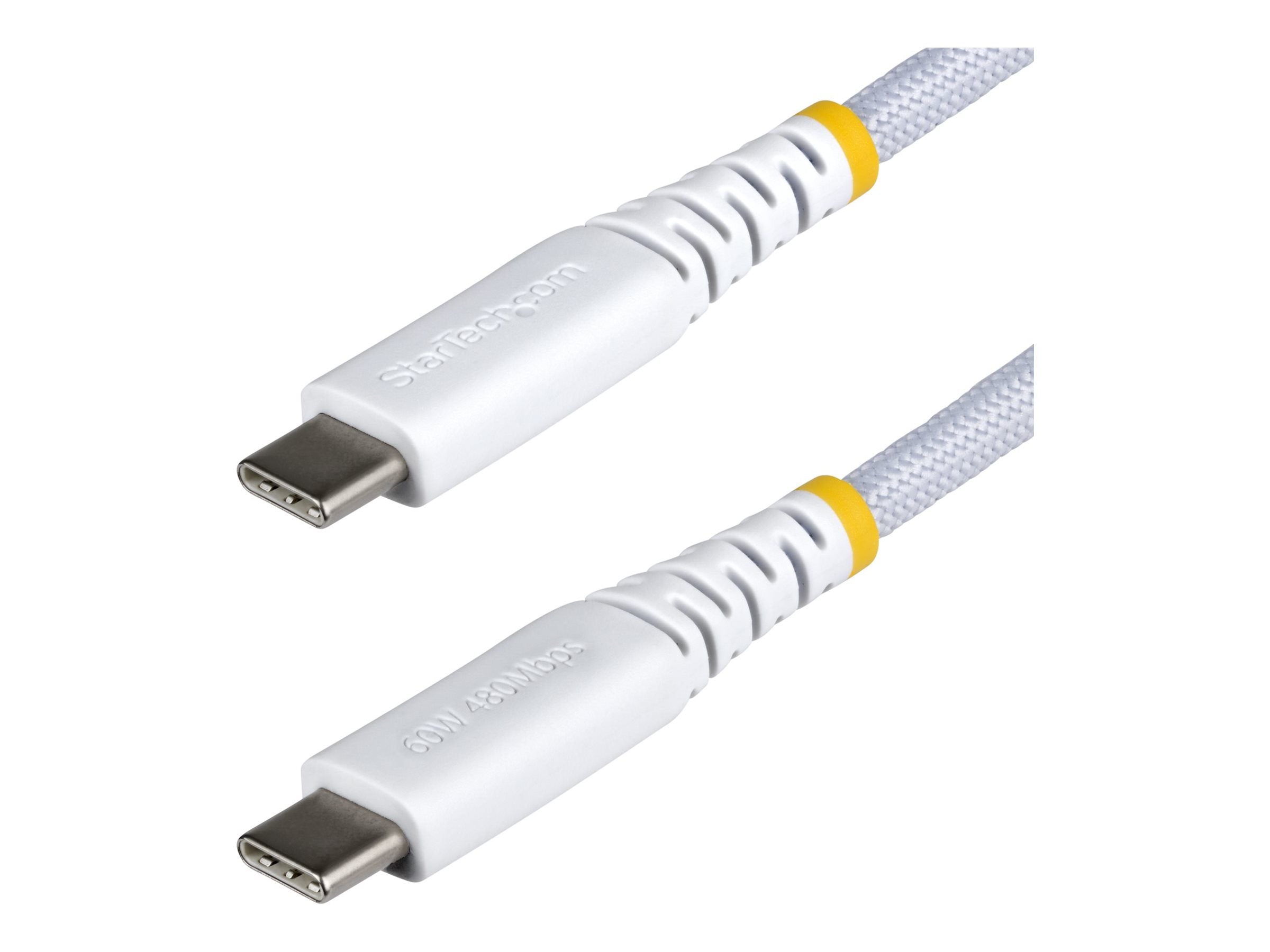 STARTECH.COM 3m Weisses USB-C Ladekabel 60W 3A PD Zweischichtige geflochtene Nylon-TPE-Hulle Robustes USBC Laptop-Handy Ladekabel