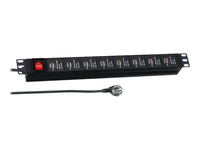 EFB Steckdosenleiste 48,26cm 19Zoll 1HE mit USB A - Vorderansicht