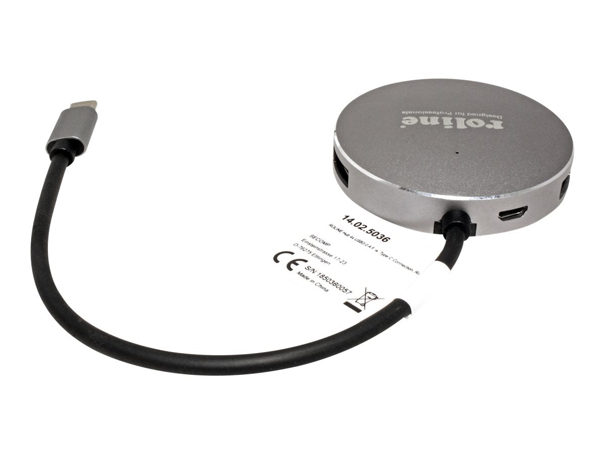 ROLINE USB 3.2 Gen 1 Hub rund 4fach Typ C Anschlusskabel Vorderansicht