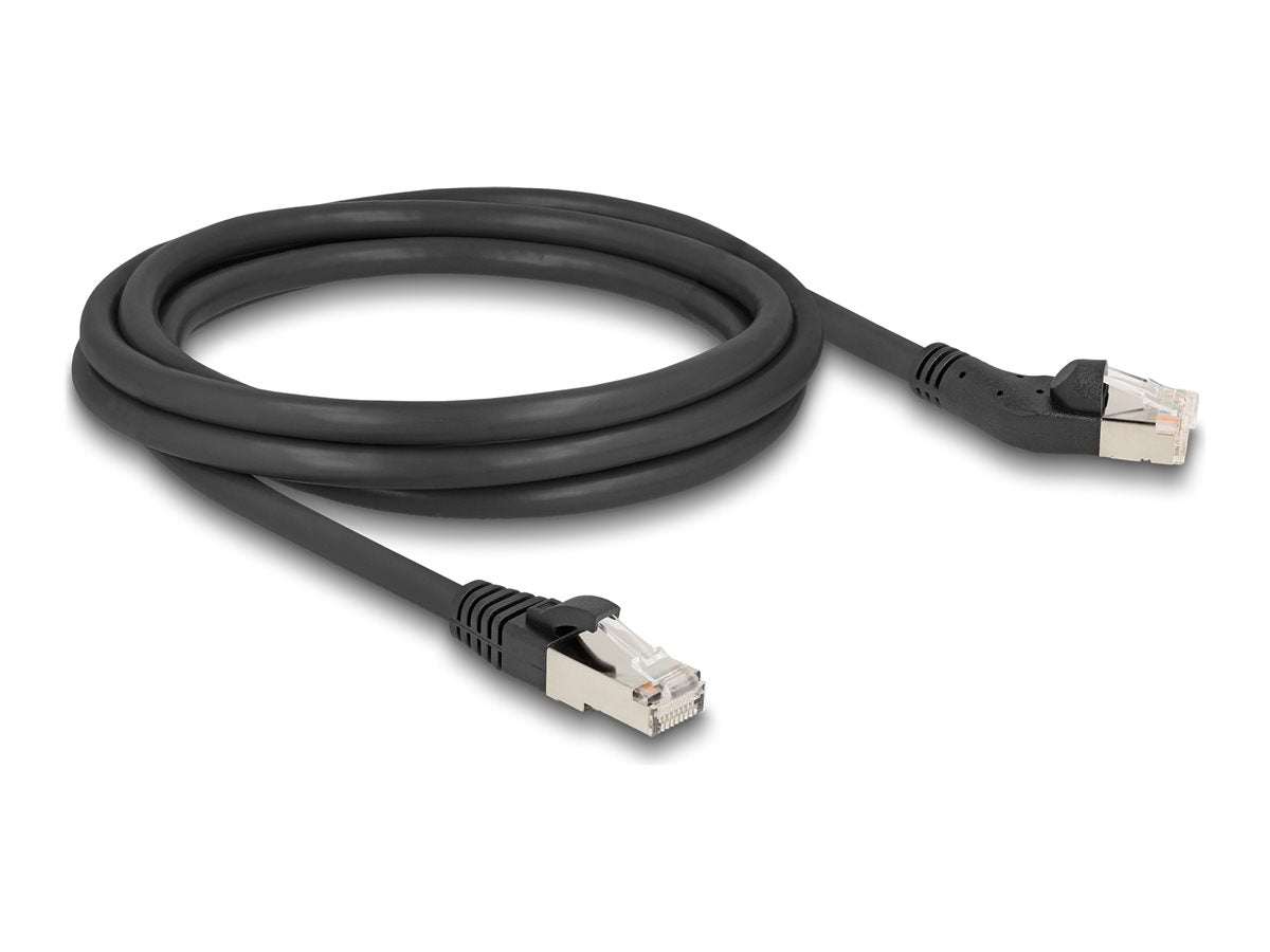 DELOCK RJ45 Netzwerkkabel Cat.6A S/FTP Stecker 45 nach links gewinkelt zu Stecker gerade 2m schwarz