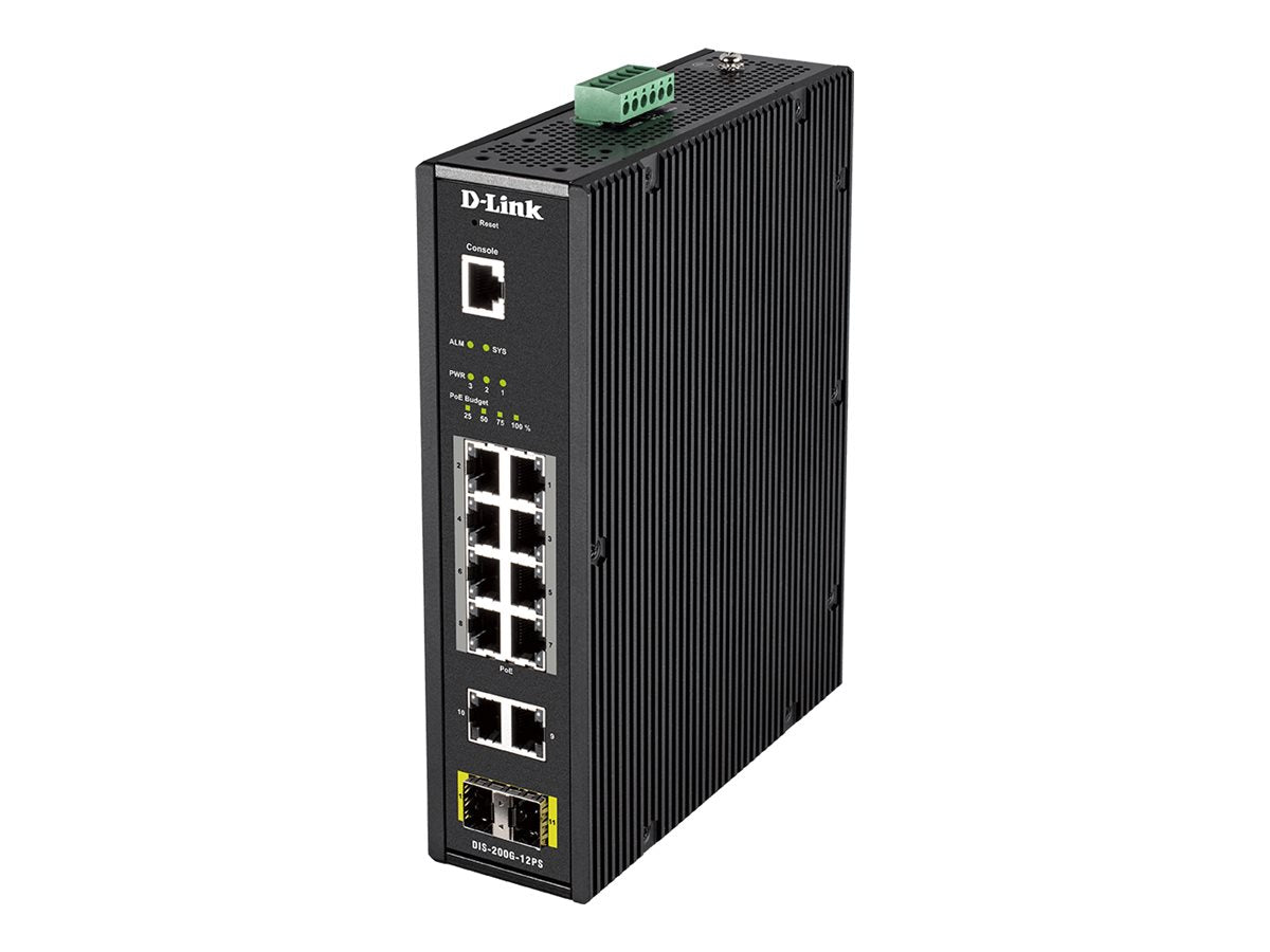 D-LINK DIS-200G-12PS 12-Port L2 Industrie Smart Managed Switch Rückansicht