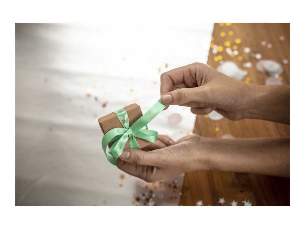 BROTHER P-Touch 12mm mint green/gold ribbon tape Anwendung