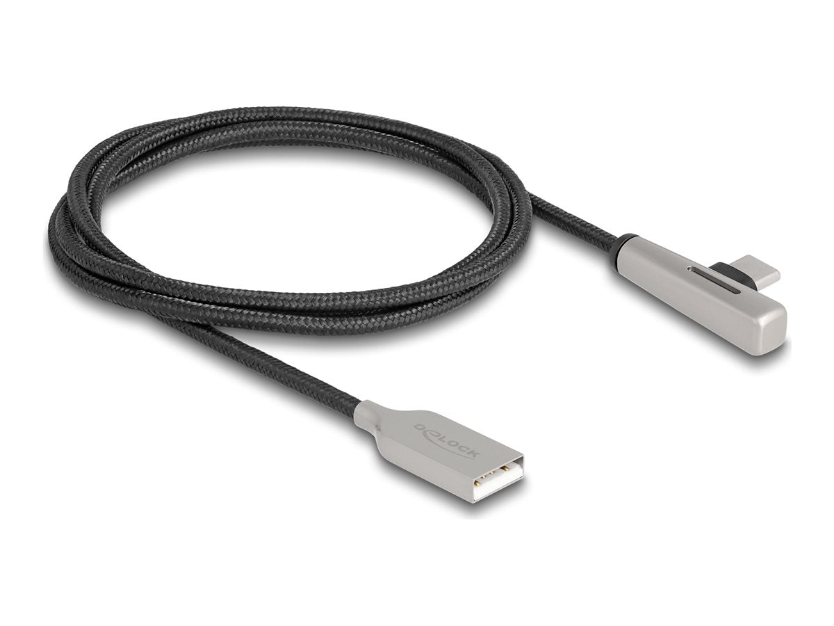 DELOCK USB 2.0 Kabel Typ-A Stecker zu USB Type-C Stecker gewinkelt mit LED und Schnellladefunktion 60W 1m - Vorderansicht