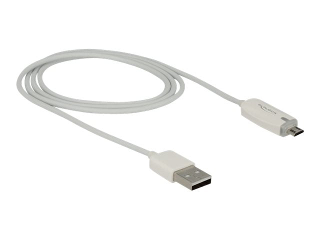 DELOCK Kabel USB 2.0 A Stecker > USB 2.0 Micro B Stecker mit LED Anzeige für Ladestatus weiss 1,0 m - Vorderansicht