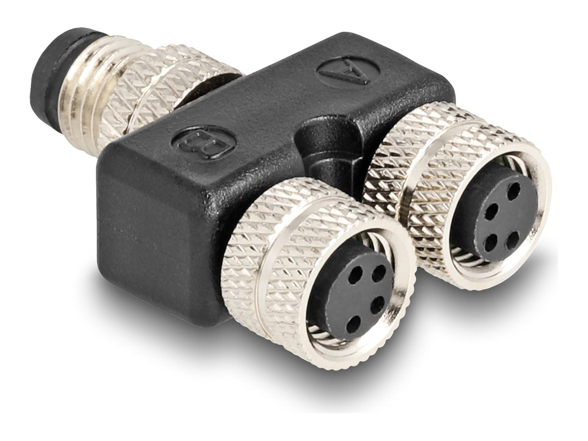 DELOCK M8 Y-Splitter A-kodiert 4 Pin Stecker zu 2 x Buchse - Vorderansicht