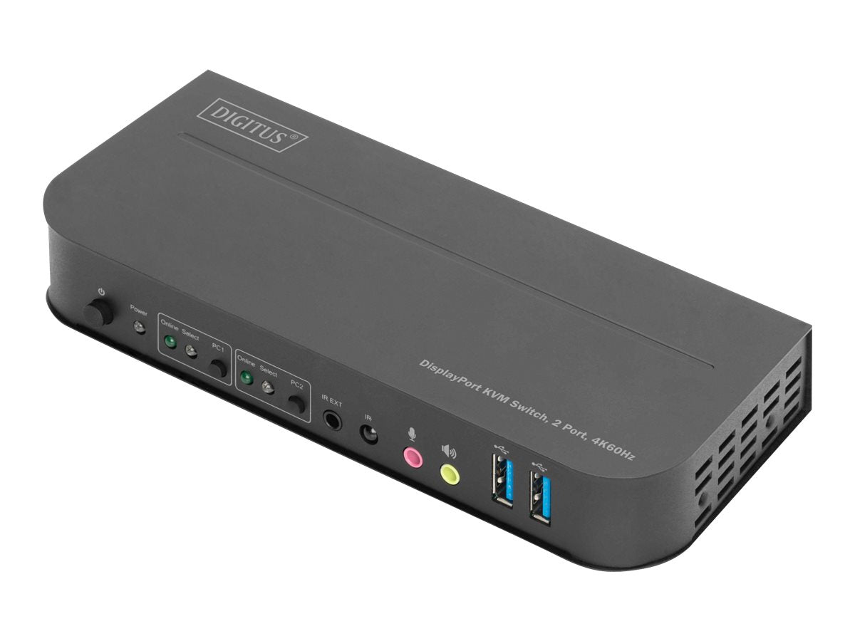 DIGITUS KVM Switch 2x1 DP DP/HDMI OutUSB 4Kx2K60Hz Vorderansicht