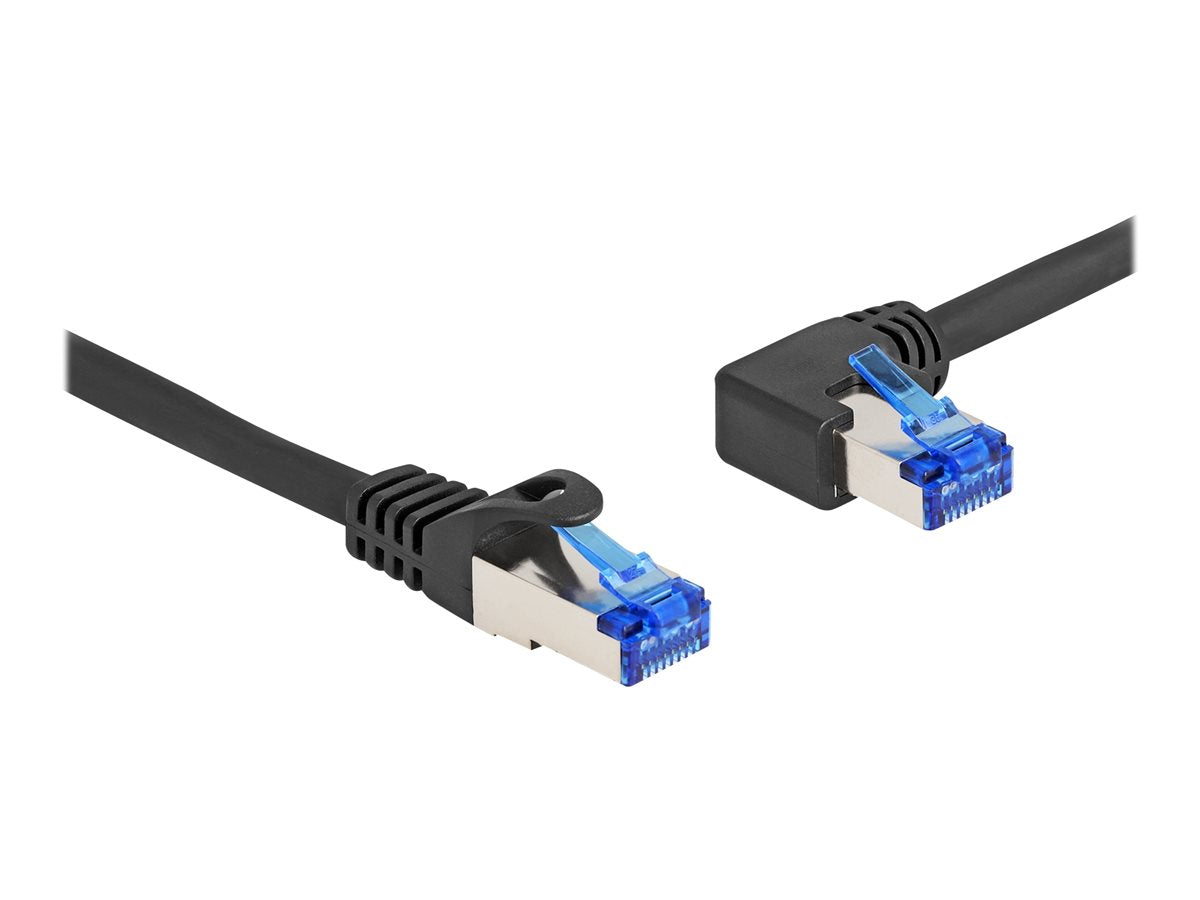 DELOCK RJ45 Netzwerkkabel Cat.6A S/FTP gerade / links gewinkelt 0,5m schwarz - Vorderansicht