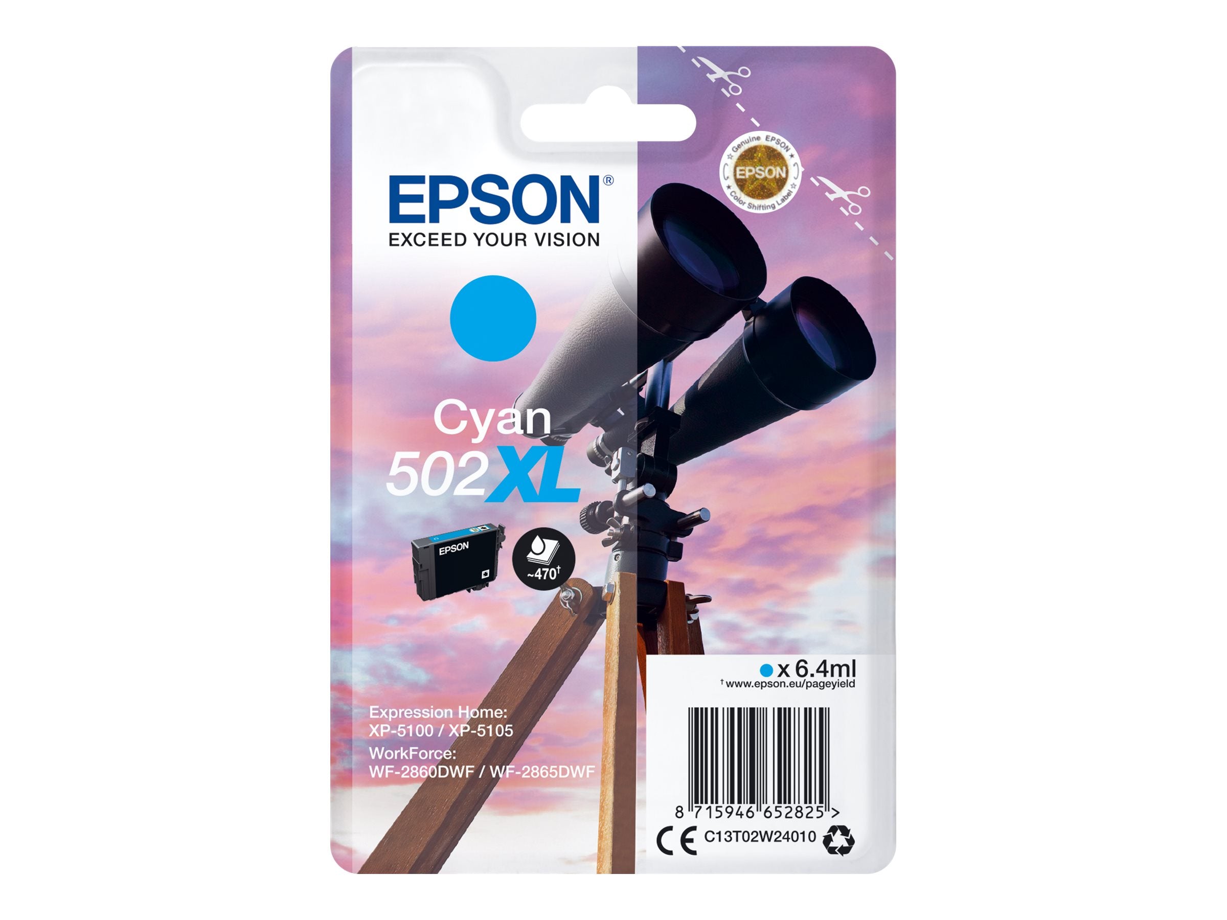 EPSON 1LB Singlepack Cyan 502XL Ink Vorderansicht