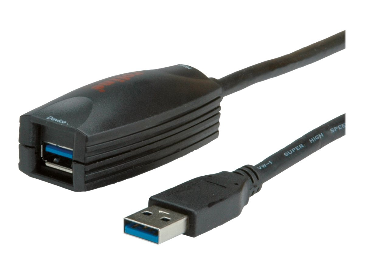 ROLINE USB 3.2 Gen 1 Aktives Repeater Kabel schwarz 5m - Vorderansicht
