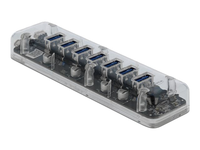 DELOCK Externer USB 3.0 Hub mit 7 Ports transparent - Detailansicht der Ports