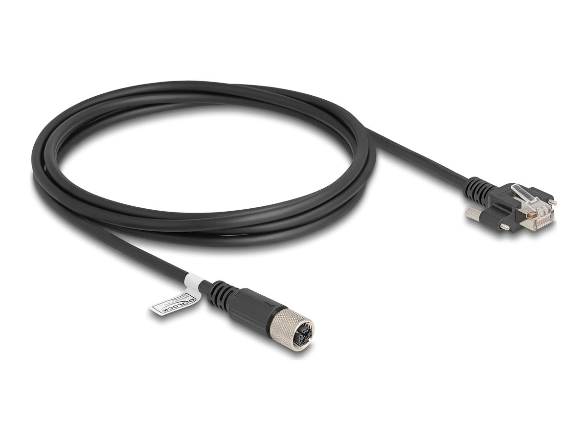 DELOCK M12 Kabel X-kodiert 8 Pin Buchse zu RJ45 Stecker mit Schrauben Cat.6A S/FTP 2m schwarz