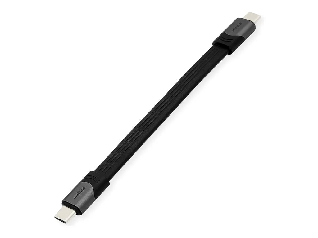 ROLINE USB4 Gen3x2 Kabel Emark Flach C-C ST/ST 40Gbit/s 100W schwarz 15cm - Vorderansicht