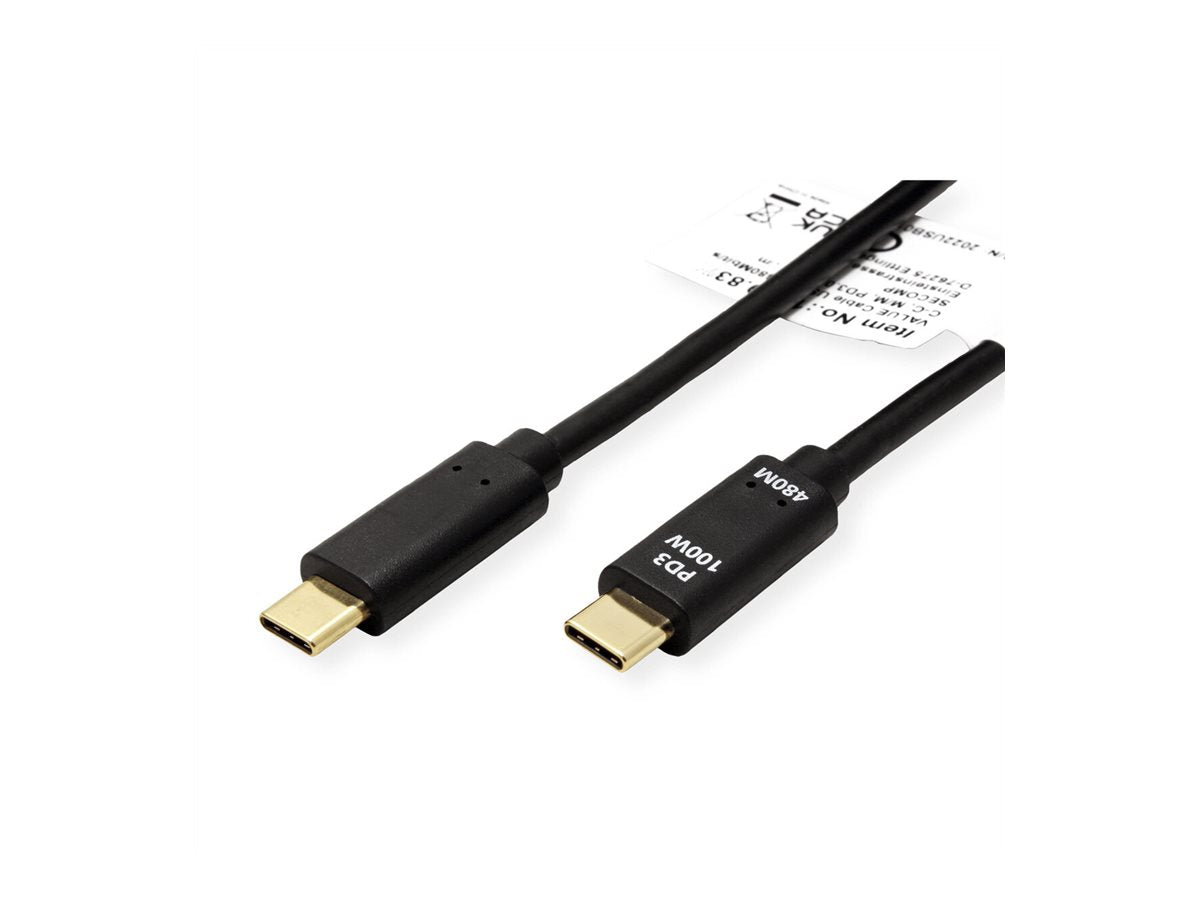 VALUE USB 2.0 Kabel C-C ST/ST 100W schwarz 1m - Vorderansicht