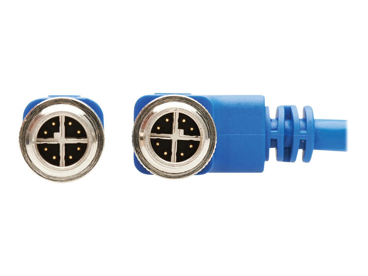 EATON TRIPPLITE M12 X-Code Cat6 1G UTP CMR-LP Ethernet Cable Right-Angle M/M IP68 PoE Blue 2m 6