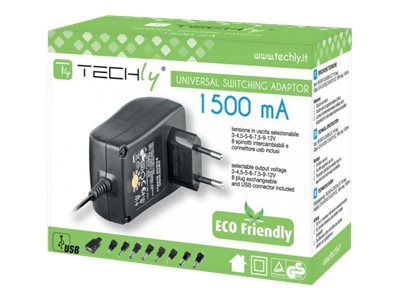 TECHLY Steckernetzteil schwarz 3-12V 1500mA Verpackung