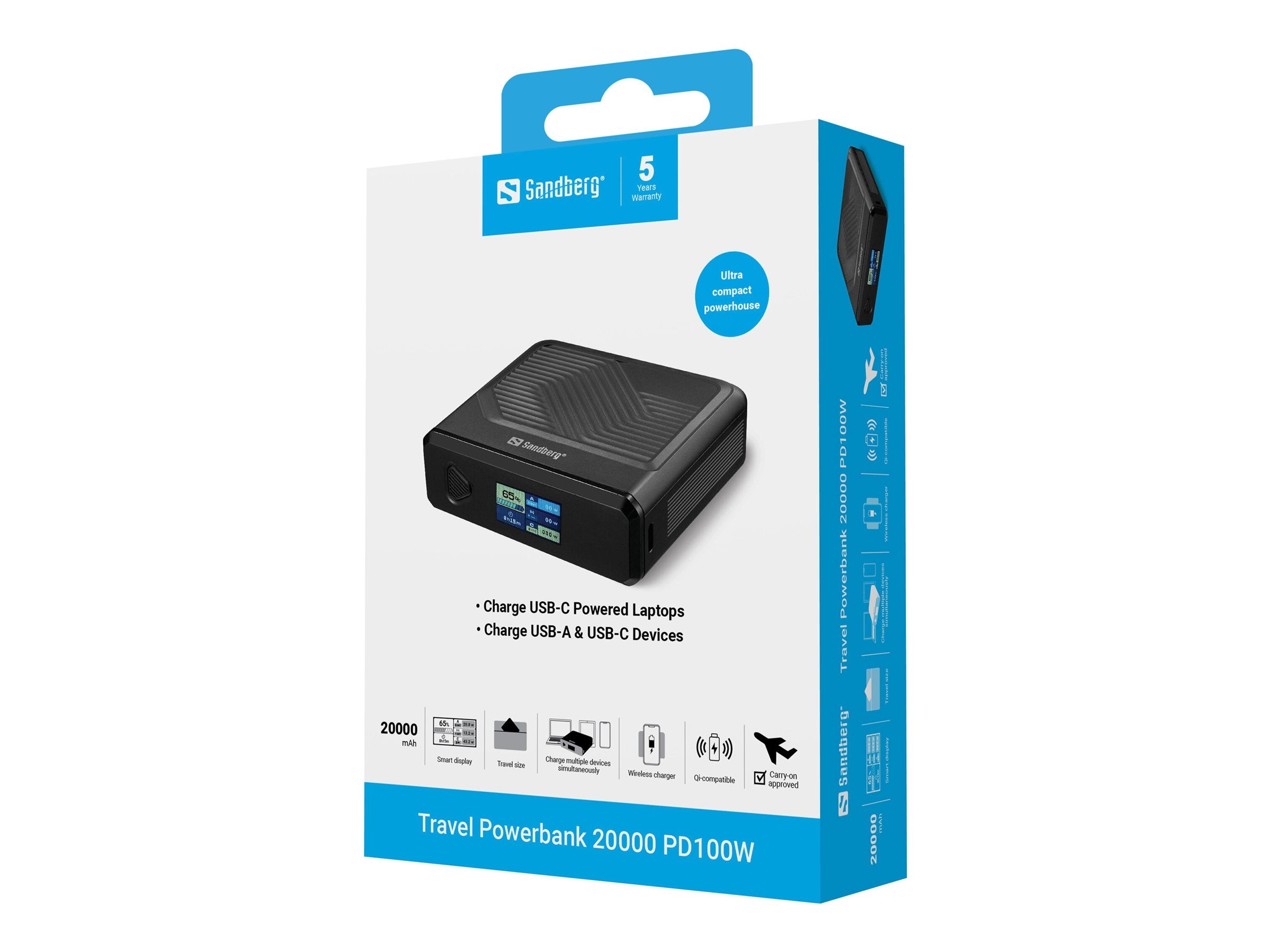 SANDBERG Travel Powerbank 20000 PD100W Vorderansicht