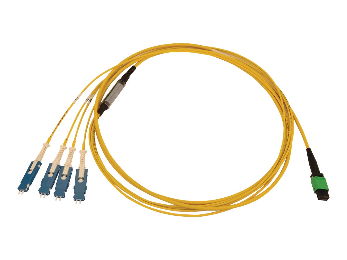 EATON TRIPPLITE 40/100/400G Singlemode 9/125 OS2 Breakout Fiber Optic Cable 12F MTP/MPO-APC to 4x Duplex SN-UPC F/M Yellow 2m