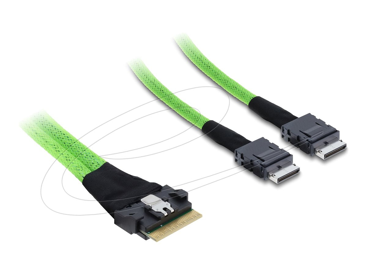 DELOCK PCIe 4.0 Kabel Slim SAS SFF-8654 8i zu 2 x OCuLink SFF-8611 4i 0,5m - Vorderansicht