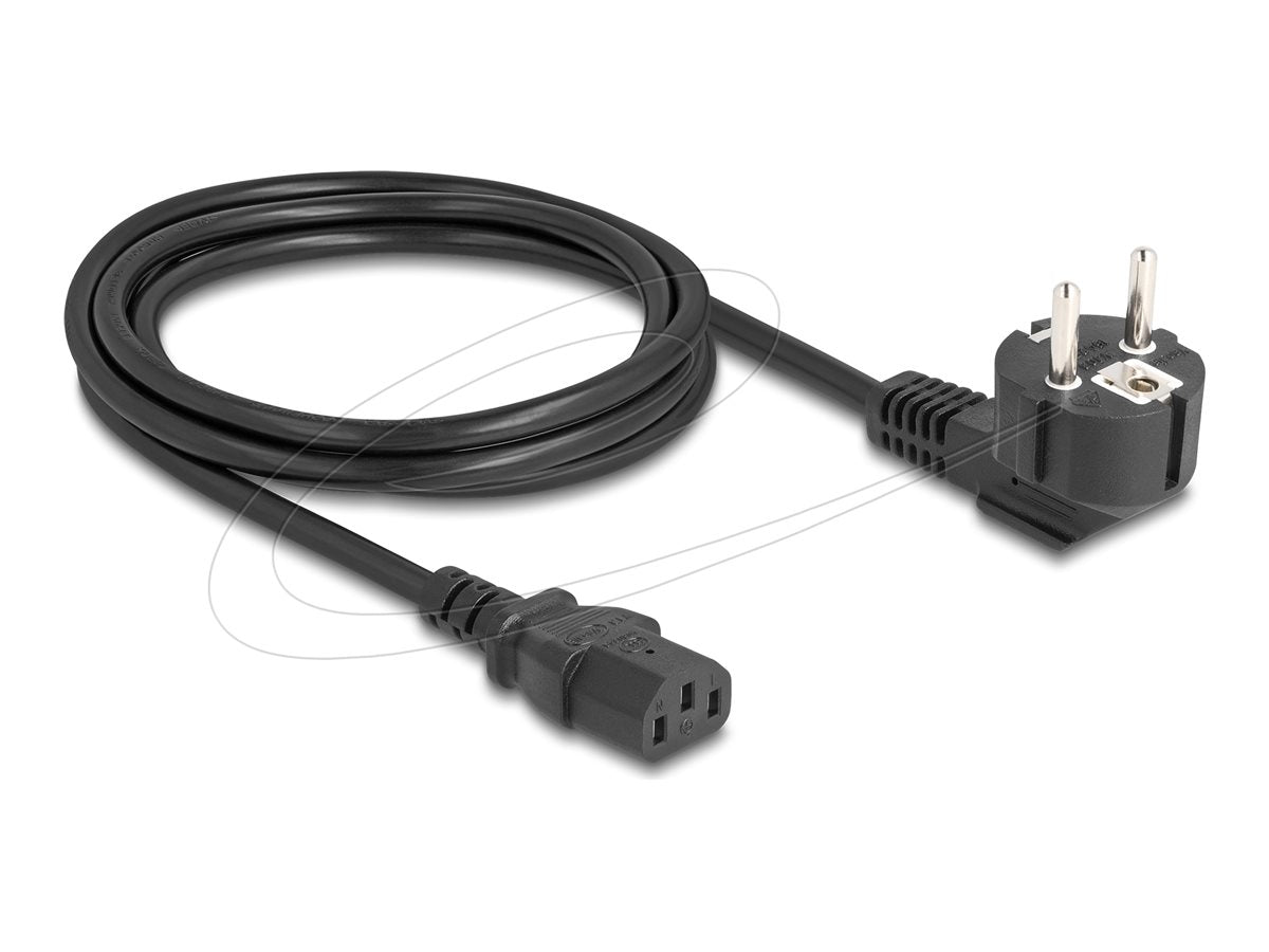 DELOCK Netzkabel PC Schutzkontaktstecker CEE 7/7 90 gewinkelt auf C13 Buchse 2m 3 x 1