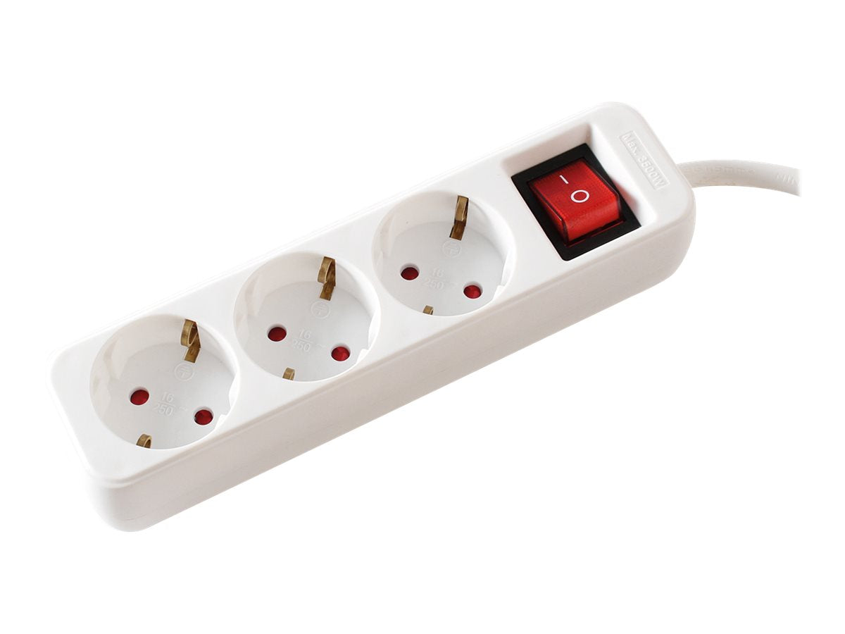 VALUE 3-fach Steckdosenleiste mit Schalter weiss 3m - Vorderansicht