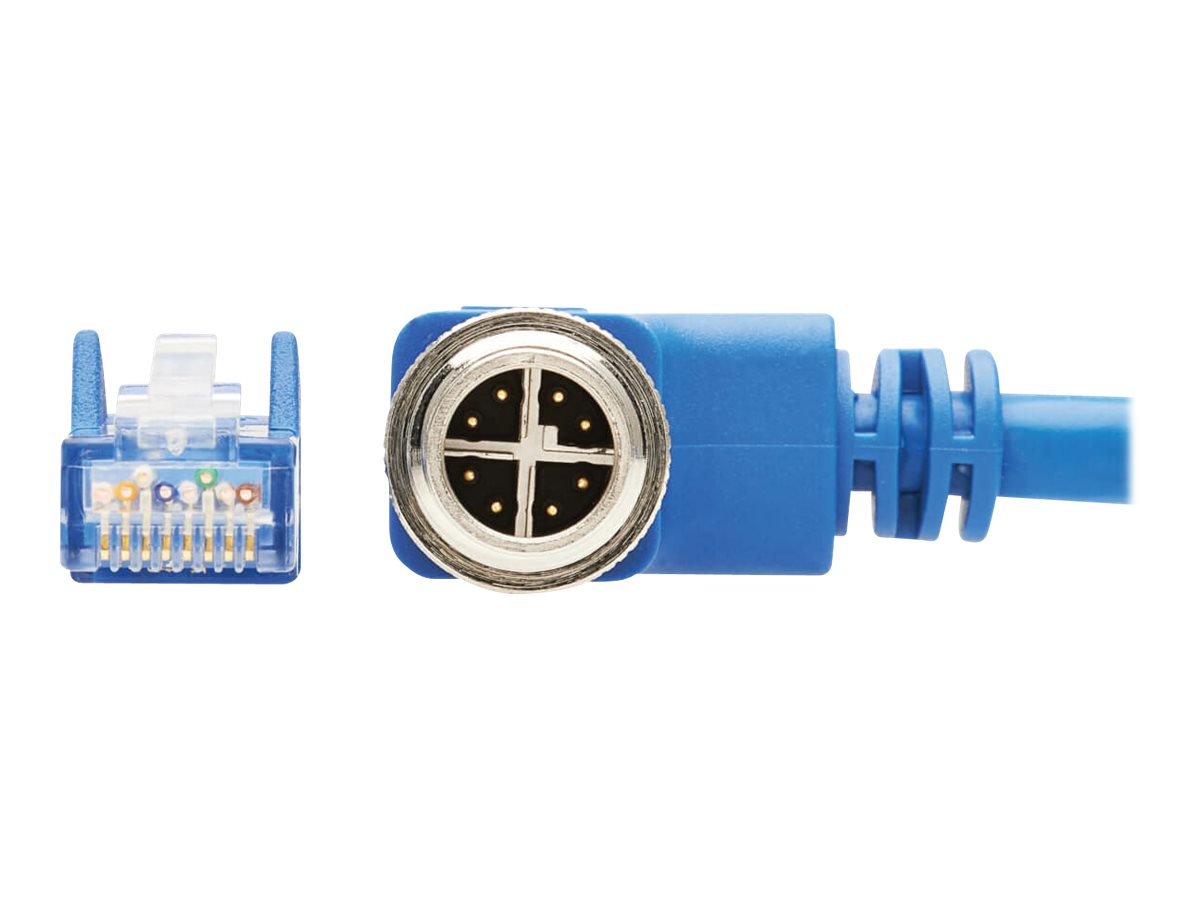 EATON TRIPPLITE M12 X-Code Cat6 1G UTP CMR-LP Ethernet Cable Right-Angle M12m/RJ45m IP68 PoE Blue 2m 6