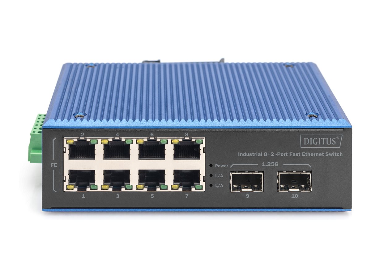 DIGITUS Industrial 8+2-Port Fast Ethernet Switch Vorderansicht
