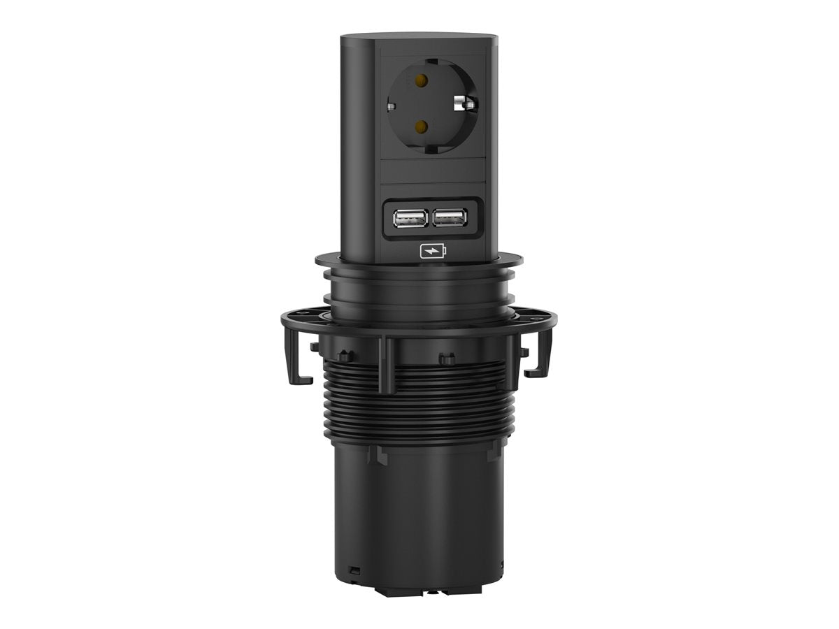 BACHMANN ELEVATOR 1xCEE7/31xUSB Charger 2m CEE7/7 schwarz - Vorderansicht