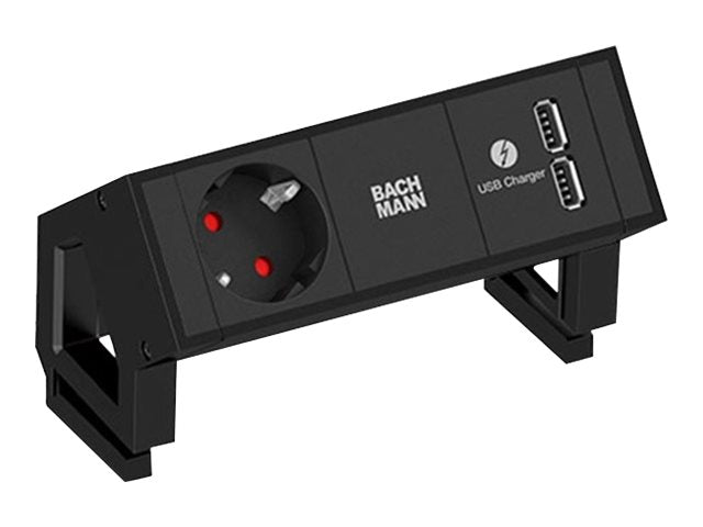 BACHMANN DESK2 1x Schutzkontakt 1x USB-Charger schwarz - Vorderansicht