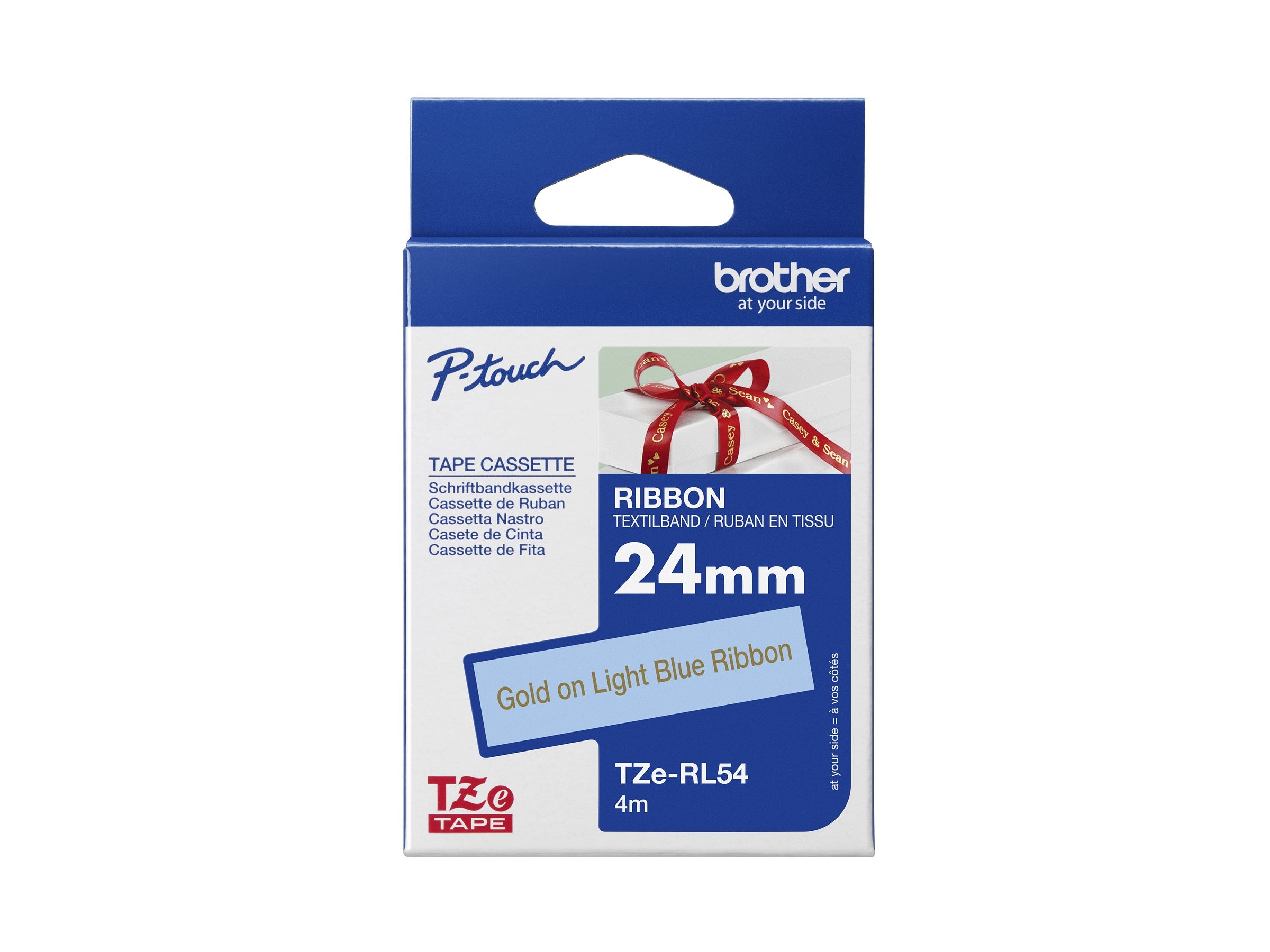 BROTHER P-Touch 24mm light blue/gold ribbon tape Vorderansicht