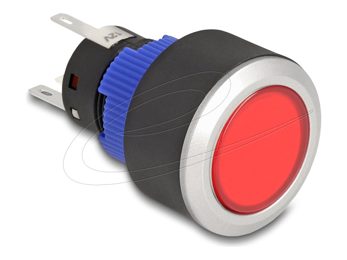 DELOCK Drucktaster vorstehend zum Einbau 22mm 5 x Lötanschluss Taster flach Plastik LED rot