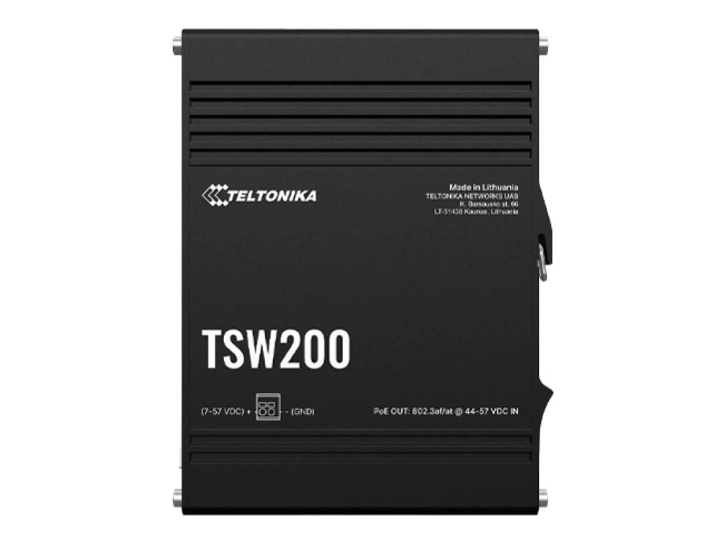Vorderansicht des TELTONIKA NETWORKS TSW200 Industrial PoE+ Ethernet Switch