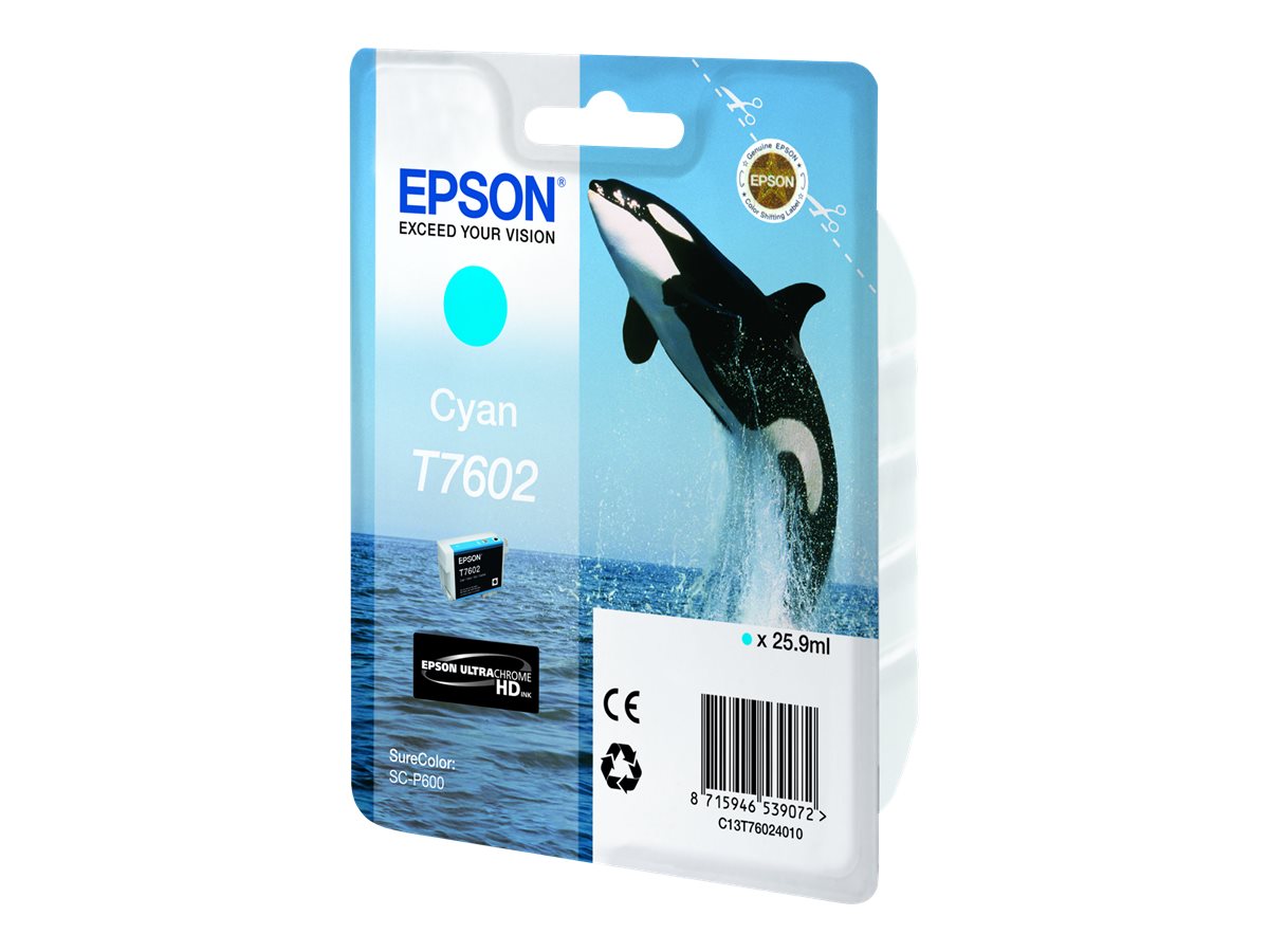EPSON T7602 Tinte cyan hohe Kapazität Vorderansicht