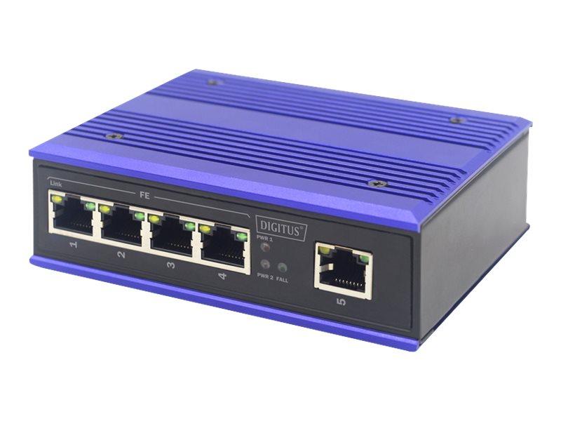 DIGITUS Industrieller 5-Port Fast Ethernet Switch Vorderansicht